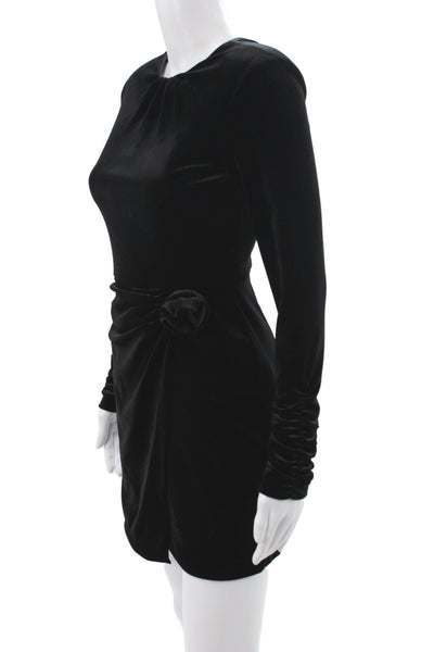 Zara Women Bodycon Dress Black Long Sleeve Round Neck Knee Length Size XS