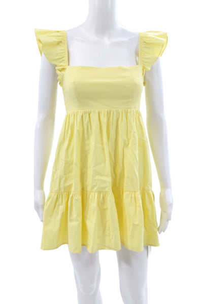 Reformation Womens Mini Yellow Square Neck Sleeveless Zip Knee Dress Size 0
