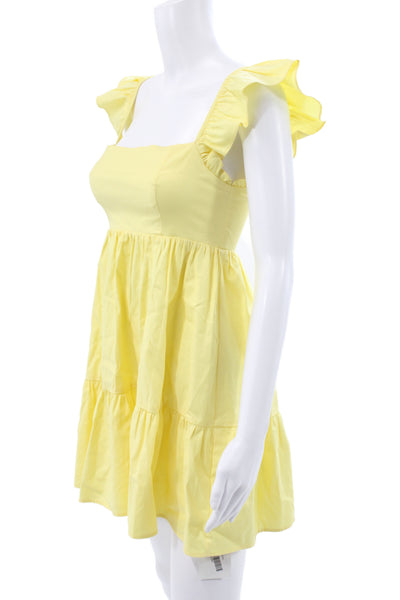 Reformation Womens Mini Yellow Square Neck Sleeveless Zip Knee Dress Size 0