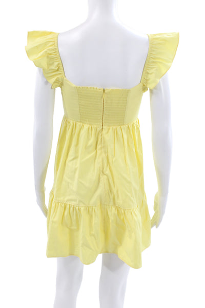 Reformation Womens Mini Yellow Square Neck Sleeveless Zip Knee Dress Size 0