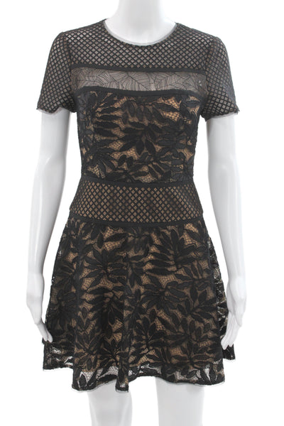 BCBGMAXAZRIA Women Fit & Flare Mini Dress Beige Short Sleeve Size 2