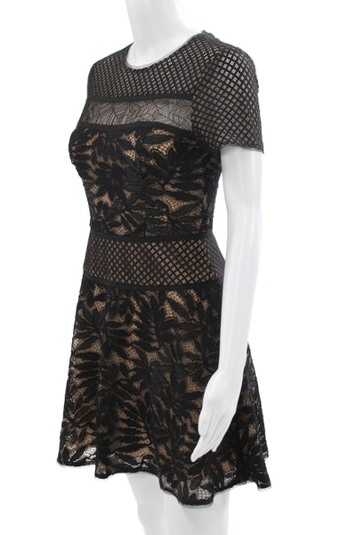 BCBGMAXAZRIA Women Fit & Flare Mini Dress Beige Short Sleeve Size 2