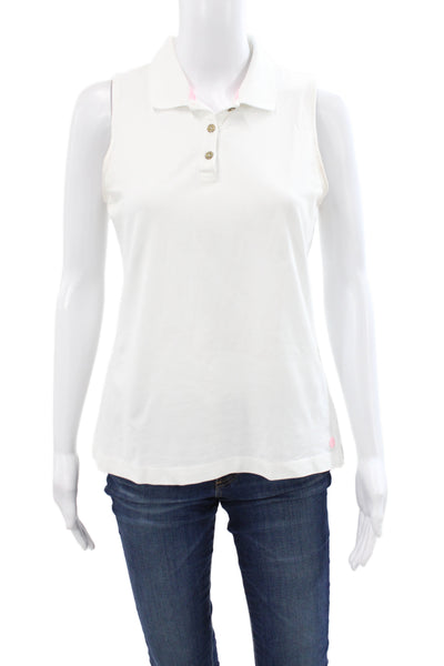 Lily Pulitzer Womens Basic Sleeveless Polo Collared Button Blue Cotton Size S