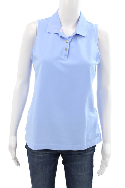 Lilly Pulitzer Women Sleeveless Basic Polo Collared Blue Cotton Size S