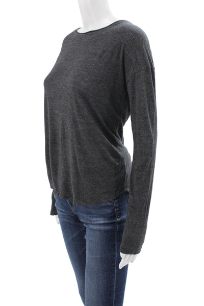 Vince Women Basic T-Shirt Gray Round Neck Long Sleeve Size S