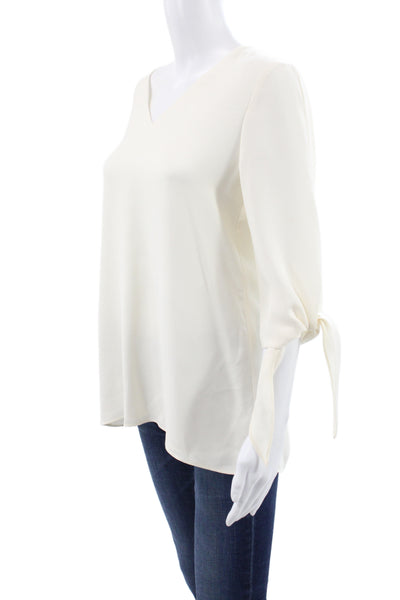Lafayette 148 New York Women Silk V-Neck 3/4 Sleeve Basic Blouse Ivory Size S