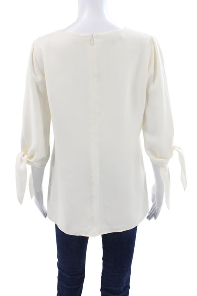 Lafayette 148 New York Women Silk V-Neck 3/4 Sleeve Basic Blouse Ivory Size S