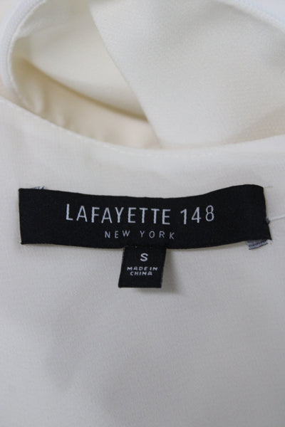 Lafayette 148 New York Women Silk V-Neck 3/4 Sleeve Basic Blouse Ivory Size S