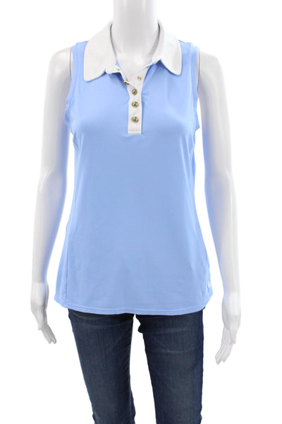 Lilly Pulitzer Women Sleeveless Collared Polo Blue Meryl Nylon Size S