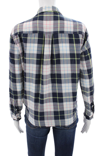 Equipment Womens Basic Button-Up Blue Plaid Cotton Collared Long Sleeve Size S