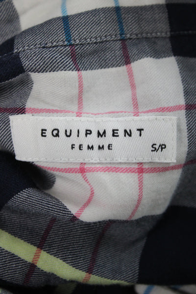 Equipment Womens Basic Button-Up Blue Plaid Cotton Collared Long Sleeve Size S