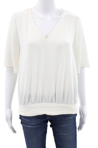 Anna Cate Women Basic White V-Neck 3/4 Sleeve Blouse Polyester Size M