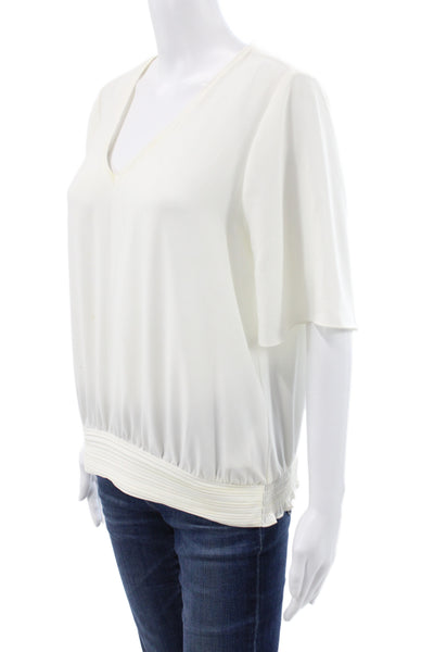 Anna Cate Women Basic White V-Neck 3/4 Sleeve Blouse Polyester Size M