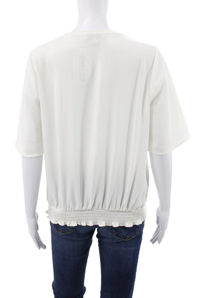 Anna Cate Women Basic White V-Neck 3/4 Sleeve Blouse Polyester Size M