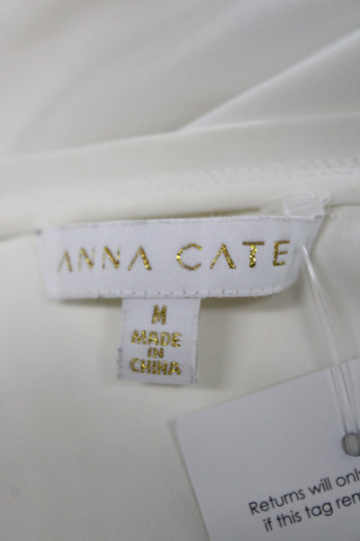Anna Cate Women Basic White V-Neck 3/4 Sleeve Blouse Polyester Size M