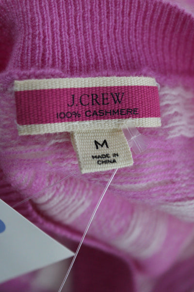 J Crew Women Pink Cashmere Crew Neck Check Pullover Sweater Long Sleeve Size M