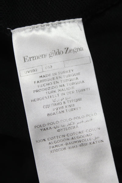 Ermenegildo Zegna Mens Long Sleeve Collared Knit Polo Shirt Black Cotton Large