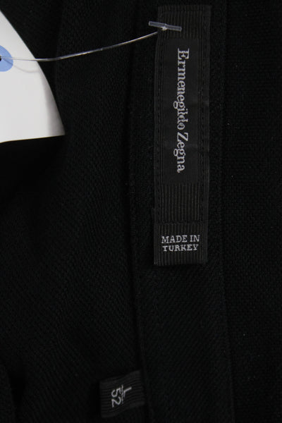 Ermenegildo Zegna Mens Long Sleeve Collared Knit Polo Shirt Black Cotton Large