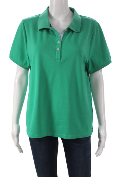 J Crew Womens Basic Solid Green Collared Short Sleeve Polo Size L