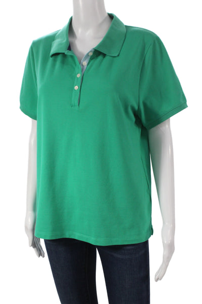 J Crew Womens Basic Solid Green Collared Short Sleeve Polo Size L