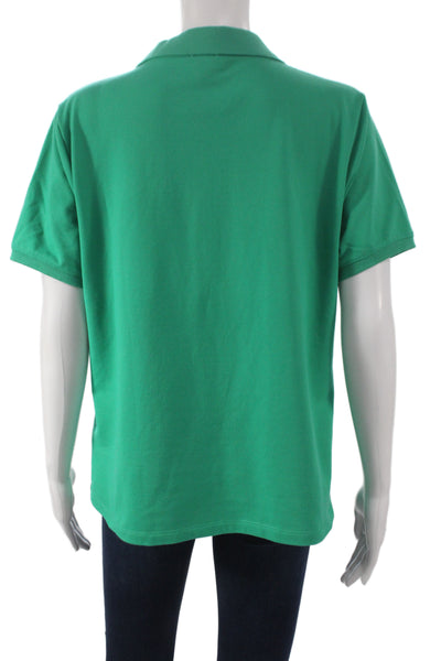 J Crew Womens Basic Solid Green Collared Short Sleeve Polo Size L