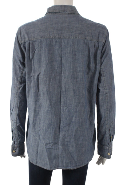 J Crew Women Collared Button-Up Shirt Blue 100% Cotton Long Sleeve Size 10
