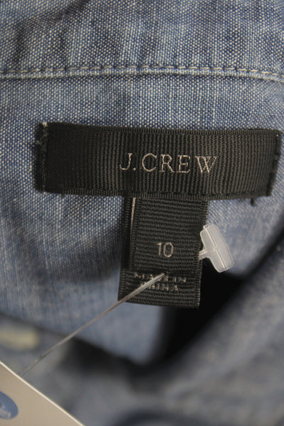 J Crew Women Collared Button-Up Shirt Blue 100% Cotton Long Sleeve Size 10
