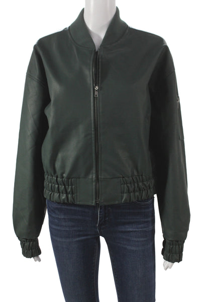 Steve Madden Womens Green Polyurethane Bomber Jacket Zip Long Sleeve Size L
