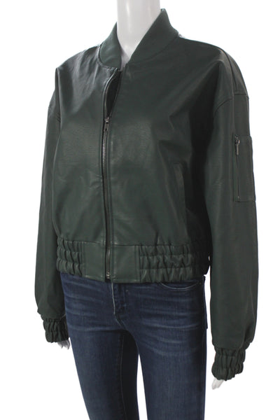 Steve Madden Womens Green Polyurethane Bomber Jacket Zip Long Sleeve Size L