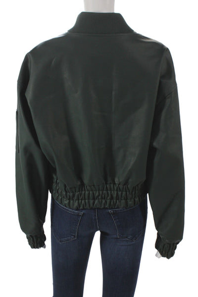 Steve Madden Womens Green Polyurethane Bomber Jacket Zip Long Sleeve Size L