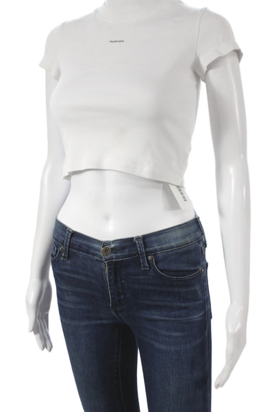 Madhappy Womens Basic White Crew Neck Short Sleeve T-Shirt Athleisure Size S