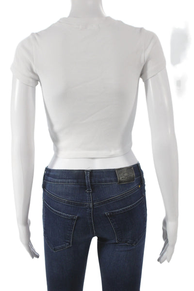 Madhappy Womens Basic White Crew Neck Short Sleeve T-Shirt Athleisure Size S