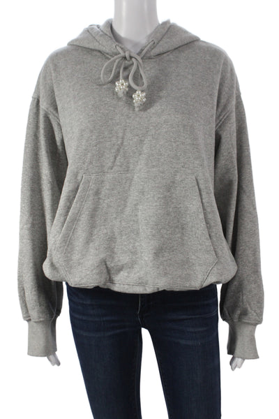 Zara Women Pullover Hoodie Gray High Neck Long Sleeve Drawstring Pearl Size S