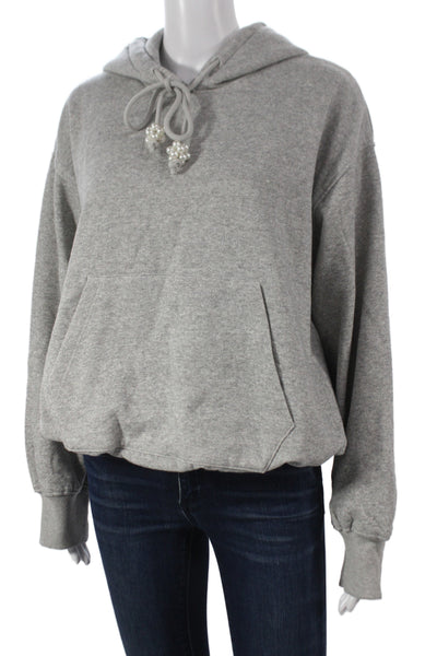 Zara Women Pullover Hoodie Gray High Neck Long Sleeve Drawstring Pearl Size S