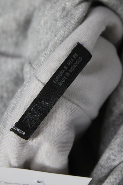 Zara Women Pullover Hoodie Gray High Neck Long Sleeve Drawstring Pearl Size S