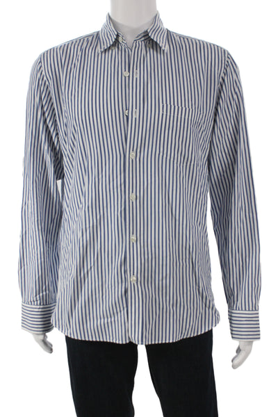 J Crew Mens 100 Percent Cotton Striped Button Front Shirt Blue Size M