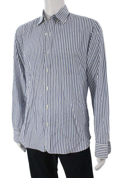 J Crew Mens 100 Percent Cotton Striped Button Front Shirt Blue Size M