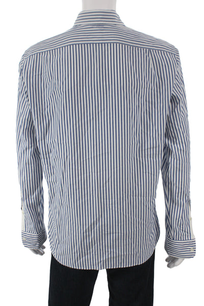 J Crew Mens 100 Percent Cotton Striped Button Front Shirt Blue Size M