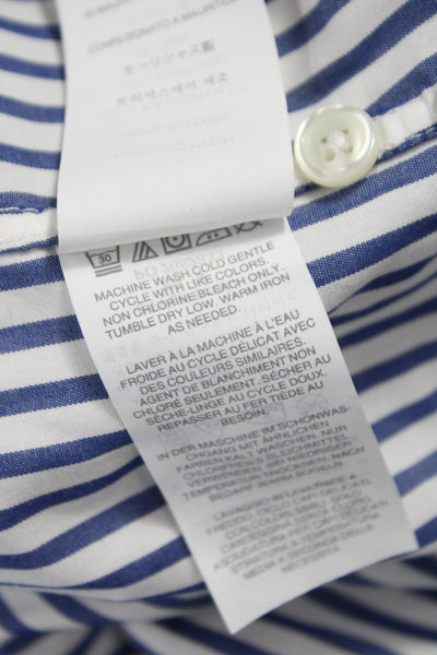 J Crew Mens 100 Percent Cotton Striped Button Front Shirt Blue Size M
