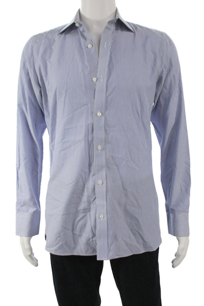 Bonobos Mens 100 Percent Cotton Collared Striped Button Front Top Blue Size 15.5