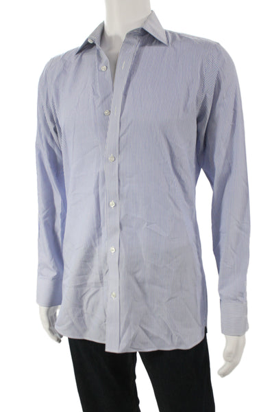 Bonobos Mens 100 Percent Cotton Collared Striped Button Front Top Blue Size 15.5
