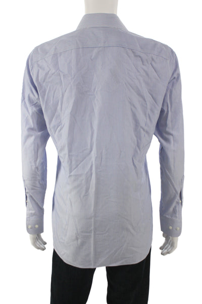Bonobos Mens 100 Percent Cotton Collared Striped Button Front Top Blue Size 15.5