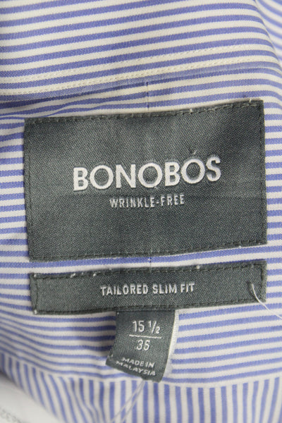 Bonobos Mens 100 Percent Cotton Collared Striped Button Front Top Blue Size 15.5