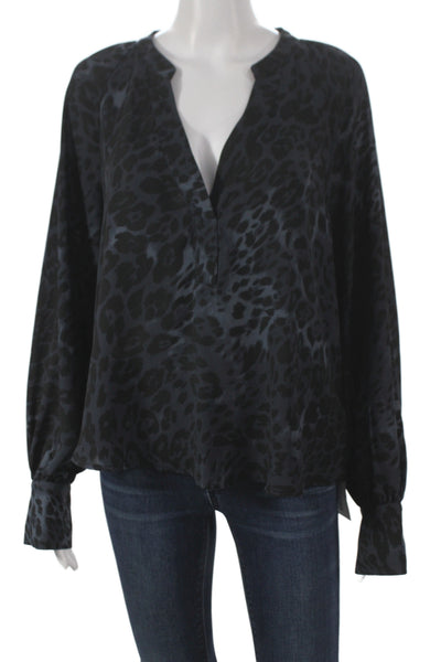Everlane Womens Basic Animal Print Black V-Neck Long Sleeve Blouse Size M