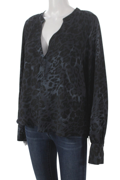 Everlane Womens Basic Animal Print Black V-Neck Long Sleeve Blouse Size M