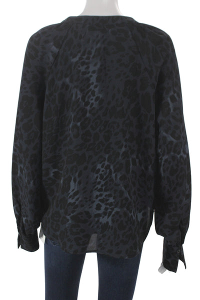 Everlane Womens Basic Animal Print Black V-Neck Long Sleeve Blouse Size M