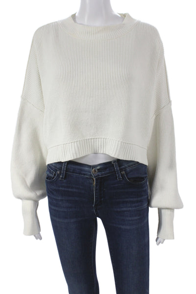 Free People Women Pullover Sweater Ivory Long Sleeve Crew Neck Size S