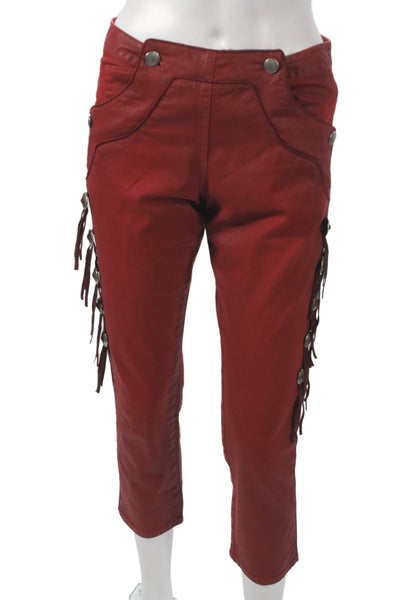 Isabel Marant Womens Red Capri Pants High Rise Button 97% Cotton Size 38