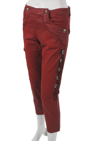 Isabel Marant Womens Red Capri Pants High Rise Button 97% Cotton Size 38