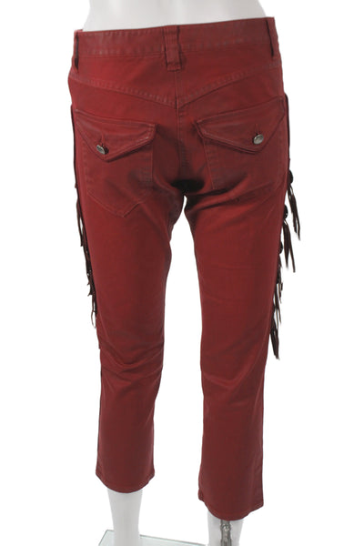 Isabel Marant Womens Red Capri Pants High Rise Button 97% Cotton Size 38